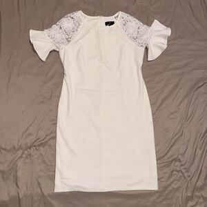 White Sheath Dress Lace Flutter Sleeve Bridal Shower Bachelorette Mini Size 12